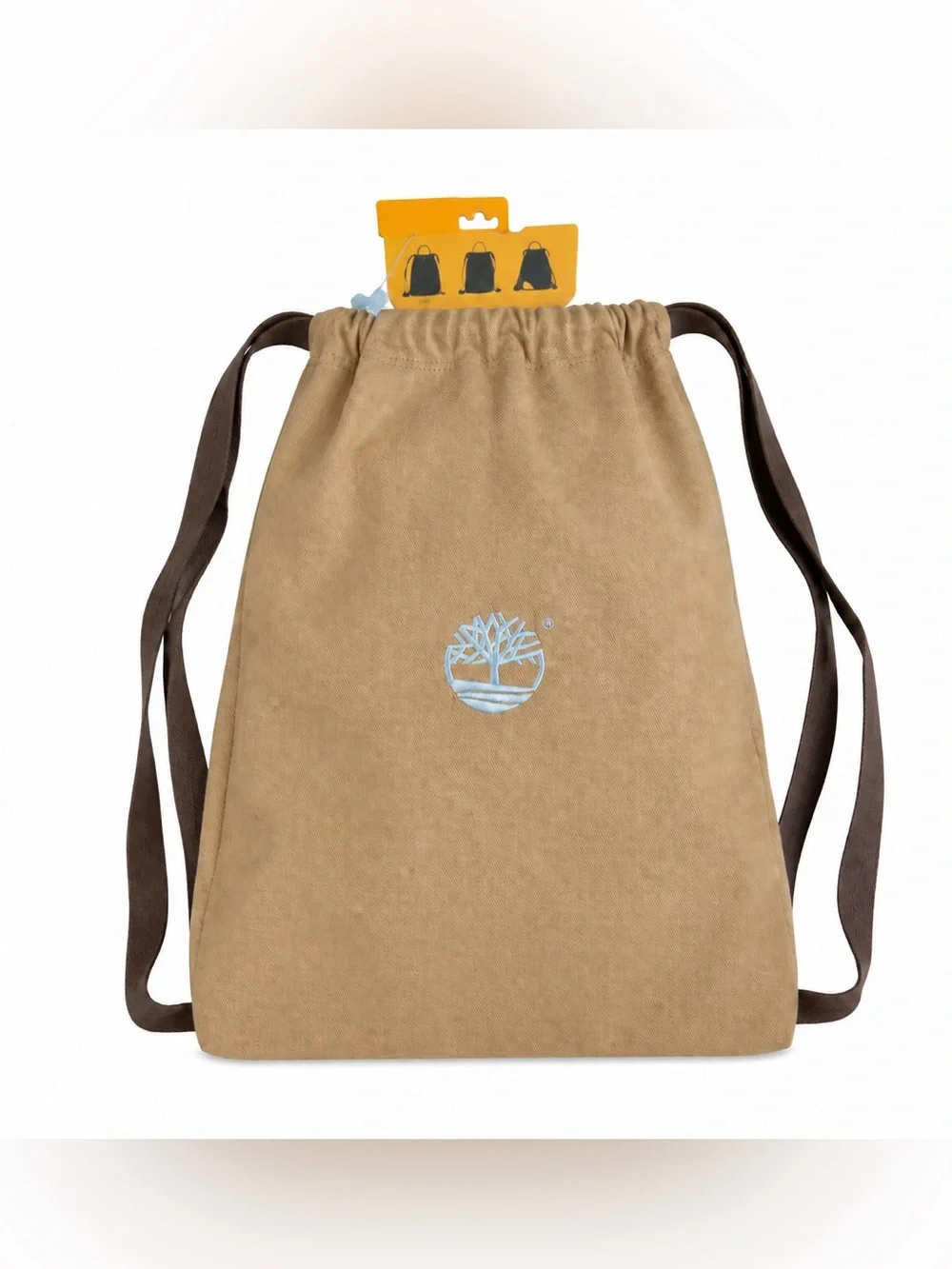 NWT Timberland Brown Canvas Logo Cinch Sack Drawstring Backpack